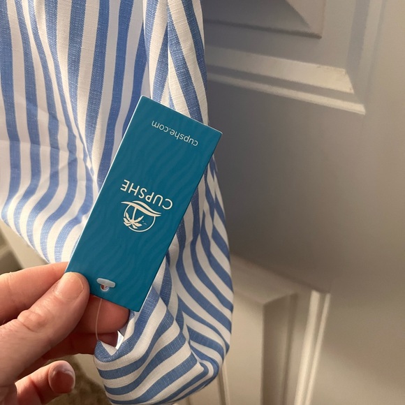 Blue Striped V-Neck Flutter Sleeve Mini Dress - Picture 2 of 3